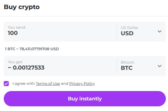 コインカジノ 購入する通貨と金額を入力