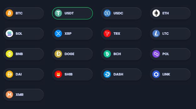 ジャックビット 出金する仮想通貨を選択