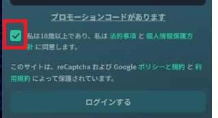 ベイブカジノ プロモーションコード入力と同意