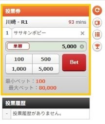 HorseBookの投票券。単勝を日本円で購入する