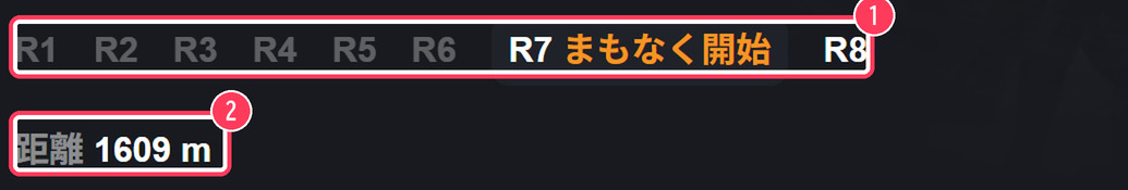 レース番号のタブと距離の表示