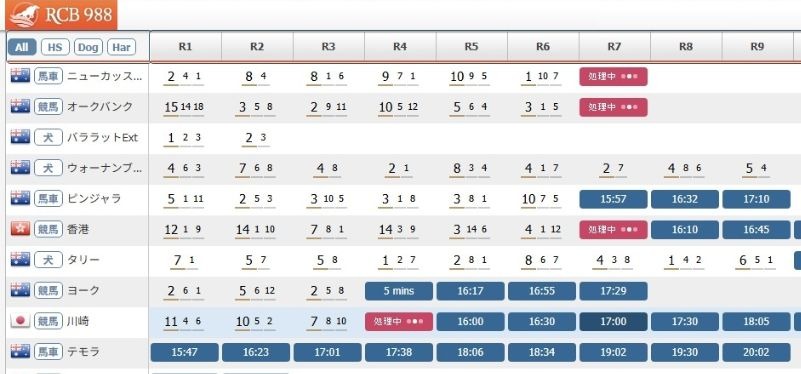 エルドアカジノのHorseBookの開催一覧。日本を選ぶと川崎などが並ぶ
