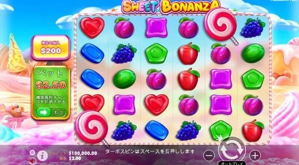 Sweet Bonanza のゲーム画面